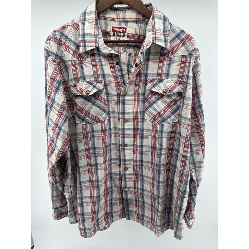 Wrangler Jeans Co Plaid Long Sleeve Snap Front Western Shirt XL Cotton Blend